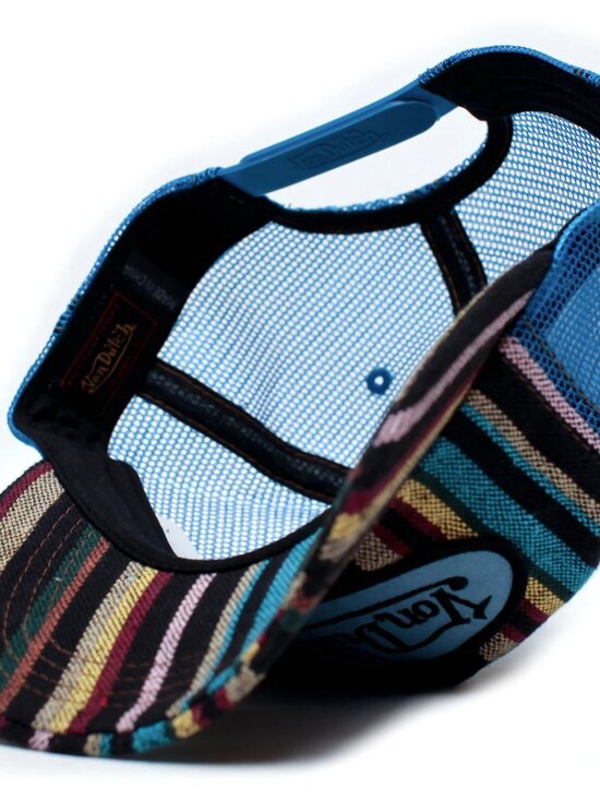 Vintage 2005 Serape Stripe Trucker Hat Woven Baja Mesh Snapback Cap Blue NWOT